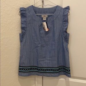 NWT Stripe Flutter Sleeve Cotton Top- Geo